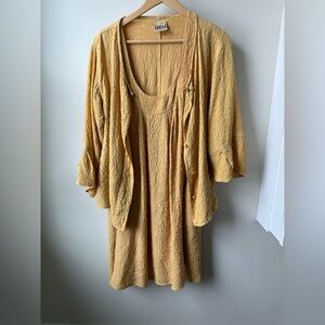 URU Vintage 2 Piece Dress Set Textured 100% Silk Lagenlook Artsy Boho Floral S M